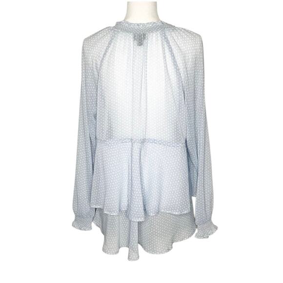 Torrid Light Blue White Polka Dot Semi Sheer Long Sleeve Top 10 - Picture 6 of 10